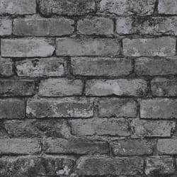 Brewster FD31284 Rustic Brick Wallpaper, Silver/Black