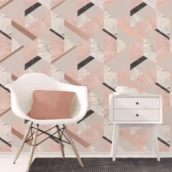 Fine Decor Marblesque Geometric Marble Wallpaper Blush Pink and Rose Gold - FD42303