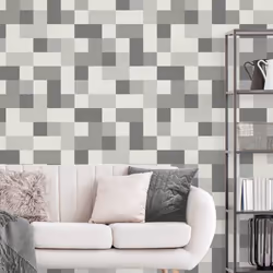 Fine Decor Square Geometric Mono White Grey Metallic Shimmer Retro