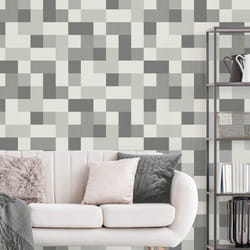 Fine Decor Square Geometric Mono White Grey Metallic Shimmer Retro