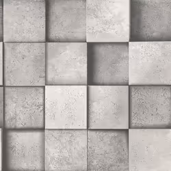 3D Effect Square Stone Brick Silver Grey Metallic Wallpaper Fine Decor