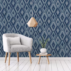 Fine Decor Shard Geo Blue Silver Wallpaper FD42608