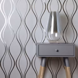 Vymura Foil Platinum Contour Wave Silver Wallpaper FD42800