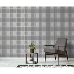 Larson Check Wallpaper Fine DÃ©cor Tartan Textured Vinyl Metallic Charcoal Gold