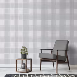 Larson Check Wallpaper Fine DÃ©cor Tartan Textured Vinyl Metallic Grey Silver