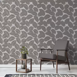 Larson Leaf Wallpaper Fine DÃ©cor Charcoal Gold Textured Vinyl Metallic
