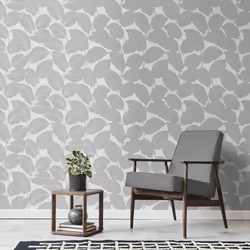 Larson Leaf Wallpaper Fine DÃ©cor Grey Silver Textured Vinyl Metallic
