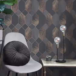 Fine Decor Miami Troprical Geo Charcoal Wallpaper FD42833