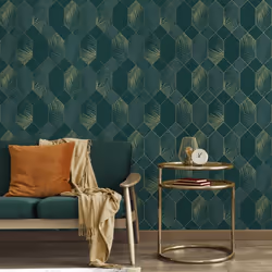 Fine Decor Miami Troprical Geo Emerald Gold Wallpaper FD42836