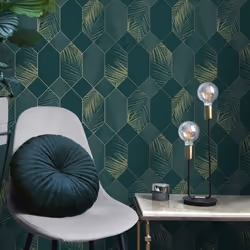 Fine Decor Miami Troprical Geo Emerald Gold Wallpaper FD42836