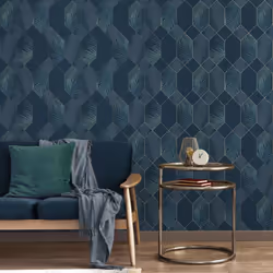 Fine Decor Miami Troprical Geo Navy Silver Wallpaper FD42837