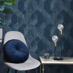 Fine Decor Miami Troprical Geo Navy Silver Wallpaper FD42837