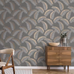 Fine Decor Cascade Leaf Grey Gold Wallpaper FD42839