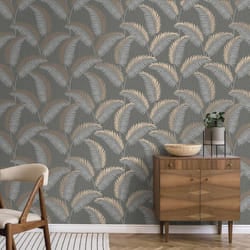 Fine Decor Cascade Leaf Grey Gold Wallpaper FD42839