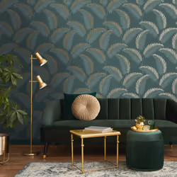 Fine Decor Cascade Leaf Emerald Gold Wallpaper FD42840