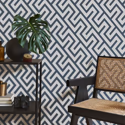 Fine Decor Larson Geo Navy Silver Wallpaper FD43070