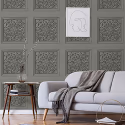 Fine Decor Carved Wood Panel Dark Grey Wallpaper Modern Floral Contemporary