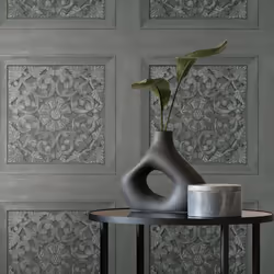 Fine Decor Carved Wood Panel Dark Grey Wallpaper Modern Floral Contemporary
