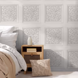 Fine Decor Carved Wood Panel Off White Wallpaper Modern Floral Contemporary