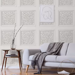 Fine Decor Carved Wood Panel Off White Wallpaper Modern Floral Contemporary