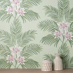 Fine Decor Bali Tropical Floral Sage Wallpaper FD43278