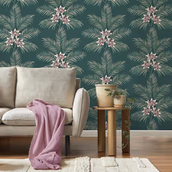 Fine Decor Bali Tropical Floral Emerald Wallpaper FD43279