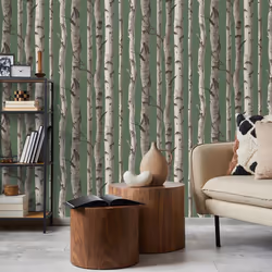 Fine Decor Birch Trees Dark Green Wallpaper Modern Contemporary Paste The Wall