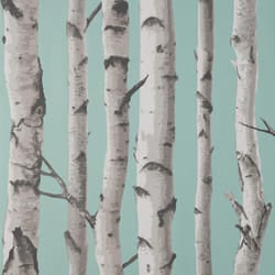 Fine Decor Birch Trees Duck Egg Wallpaper Modern Contemporary Paste The Wall