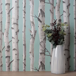 Fine Decor Birch Trees Duck Egg Wallpaper Modern Contemporary Paste The Wall