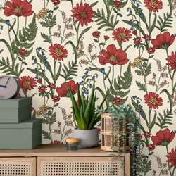 Fine Decor Wild Meadow Red Wallpaper FD43335 - Additional view 5