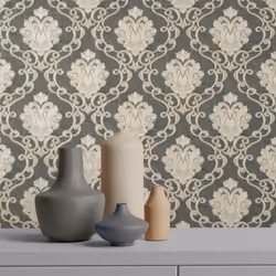 Vymura Florentine Damask Gunmetal Wallpaper M95660