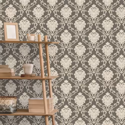 Vymura Florentine Damask Gunmetal Wallpaper M95660