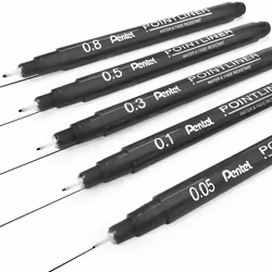 Pentel S20P Pointliner Pigment Pens - 1 of Each Size - Pack of 5 - Eco Packaging