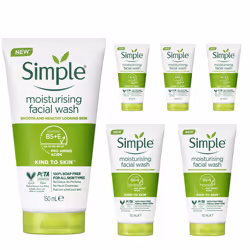 6 x 150ml Simple Kind to Skin Refreshing & Moisturising Face Facial Wash - 6 x 150ml Moisturising