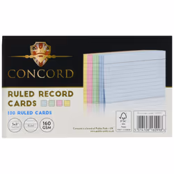 Concord Record Card Smooth 127x77mm Assorted Ref 16099 [Pack of 100]