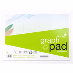 Silvine Recycled Graph Pad A3 Printed 1-5-10mm 50 Sheets 100% Recycled