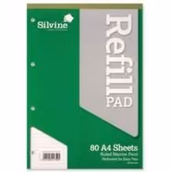 Silvine A4 Refill Pads headbound punched 4 holes with 80 Narrow Feint Ruled White Leaves.