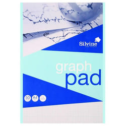 Silvine A4 Graph Pad 1/5/10mm 90gsm 50 Sheets White/Blue Grided Paper