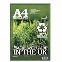 Premium Environmentally Friendly A4 Refill Pads. Head bound. feint and margin 80gsm. 100% recycled paper. perforated and pre ...