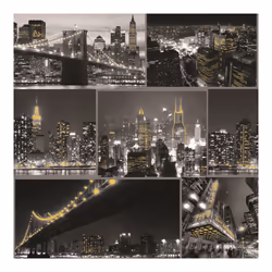 Fresco City at Night Black/White Cityscape Yellow Highlighted Paste the Paper