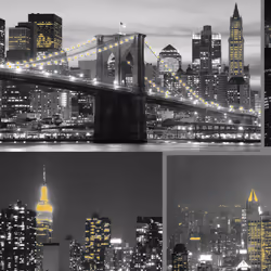 Fresco City at Night Black/White Cityscape Yellow Highlighted Paste the Paper