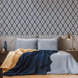 Fresco Blue/White Ikat Geometric Weave Wallpaper