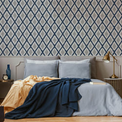 Fresco Blue/White Ikat Geometric Weave Wallpaper