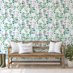 Fresco White/Green Watercolour Leaves Wallpaper