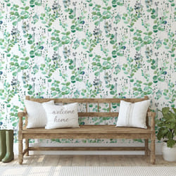 Fresco White/Green Watercolour Leaves Wallpaper