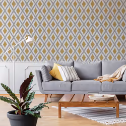 Fresco Ikat Ochre and Grey Geometric Wallpaper (WAS 13.99)