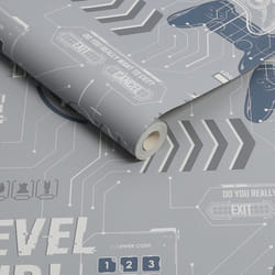 Fresco Game Over Grey & Navy Wallpaper