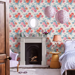 Cath Kidston Archive Rose Blue & Pink Floral Wallpaper