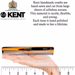 Kent Brushes Handmade Comb A 2T Medium Size Coarse and Fine Comb