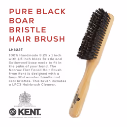 Kent LHS22T Satinwood and Wire-Laid 100% Pure Black Bristle Hair Brush for Daily Grooming Medium to Long Thick Hair  Narrow Flat Face Hair Brush to Pr